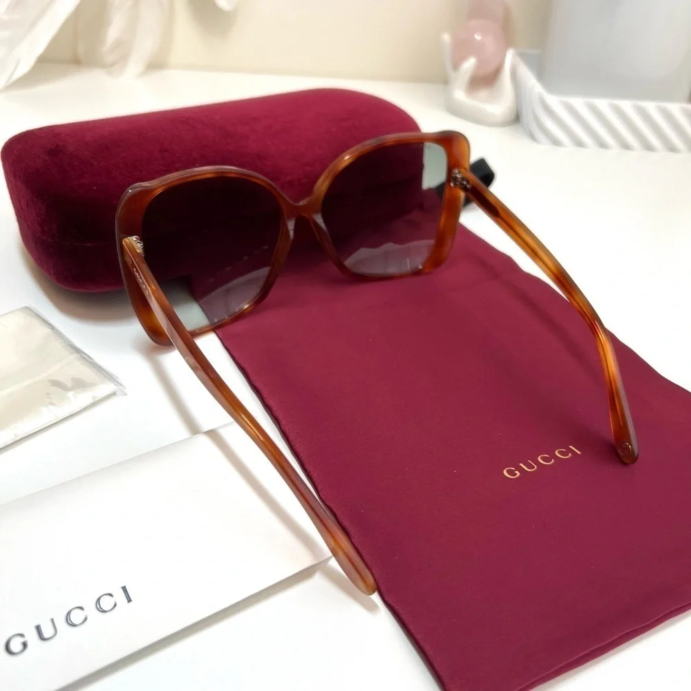 Gucci Havana Brown / Green Butterfly Shape Sunglasses